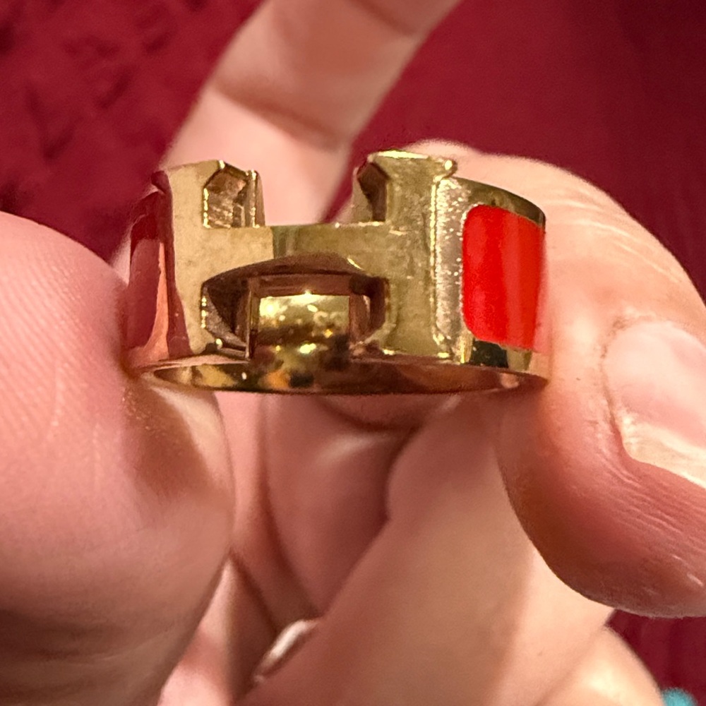 Elegant Red and Gold Women's Ring signed Hermes
